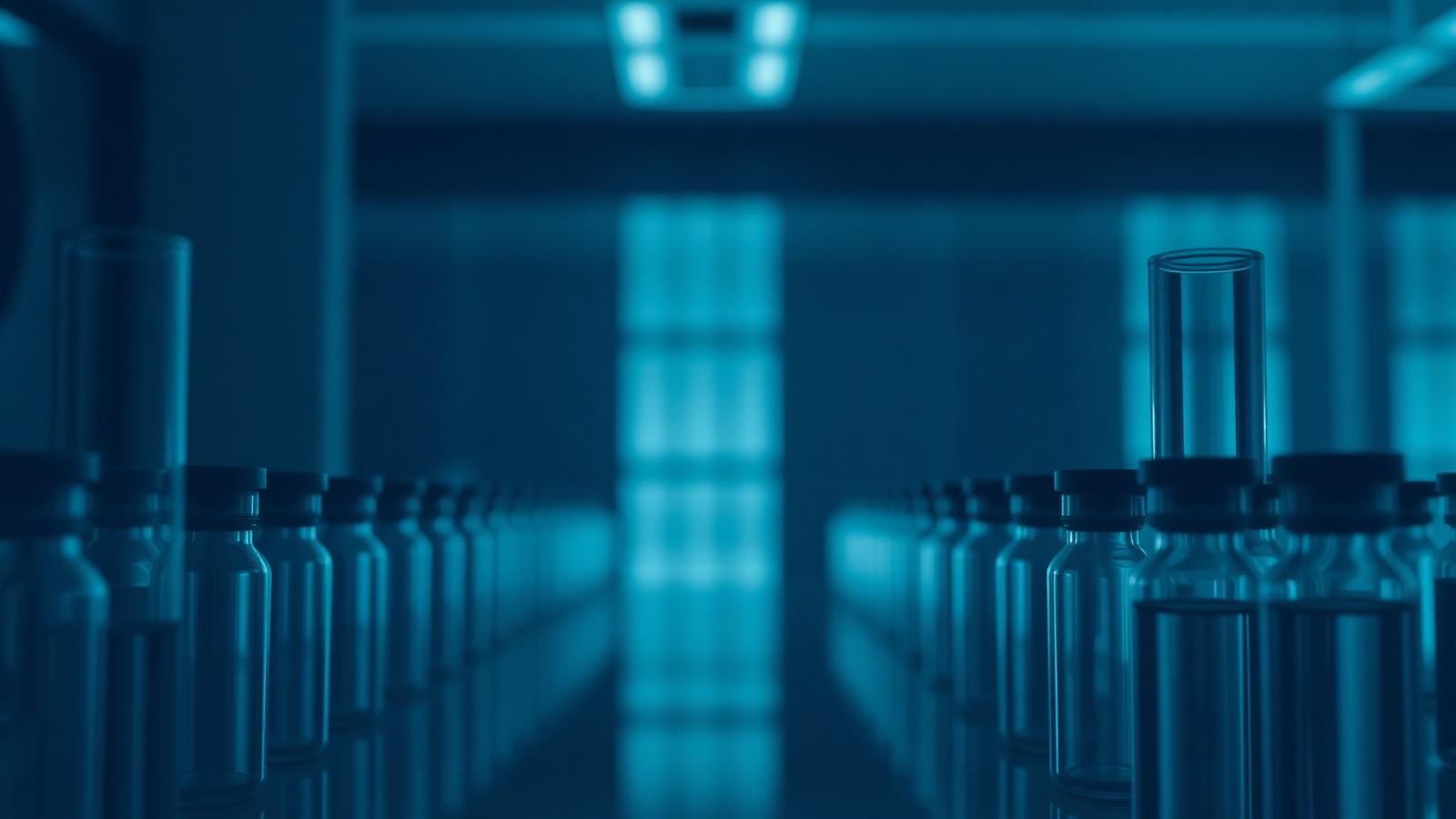 Rows of research vials in a laboratory